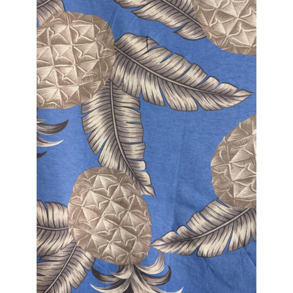 Hibiscus Hawaii Top Large L Blue Pineapple V-Neck Short Sleeve Women Aloha New - Picture 6 of 9